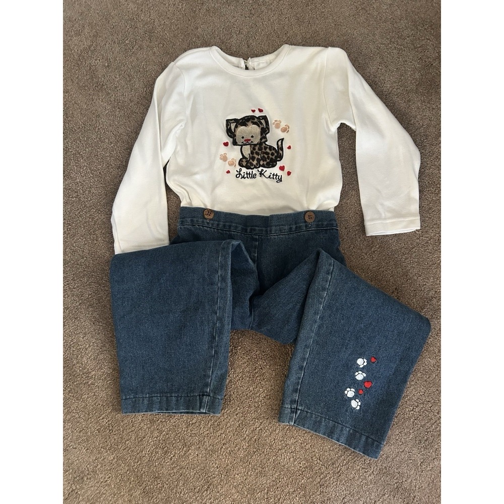 Vintage Tumble Bears Toddler 2 Pc Outfit Size 4T Featuring Button Connections